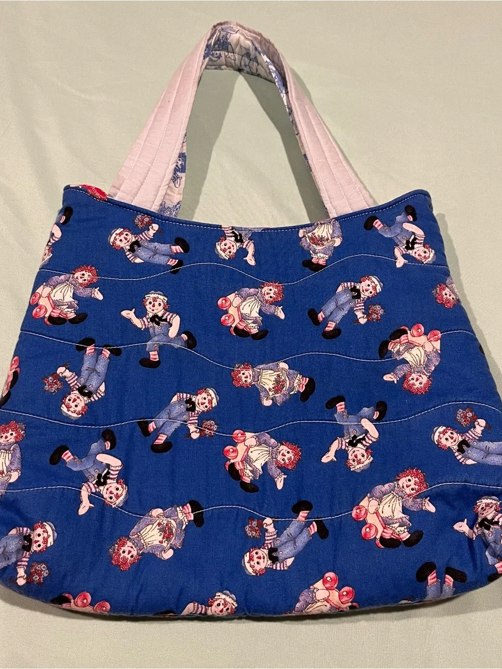 Vintage Raggedy Ann, Raggedy Andy quilted tote